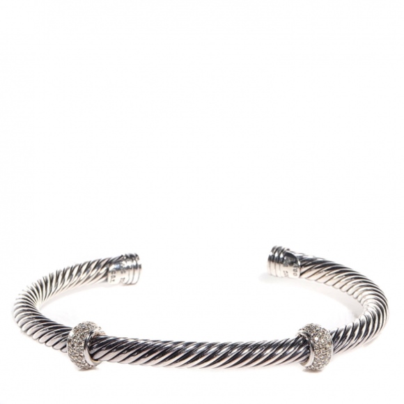David Yurman Jewelry - RARE Sterling Silver Double Diamond 5mm Cable Cuff